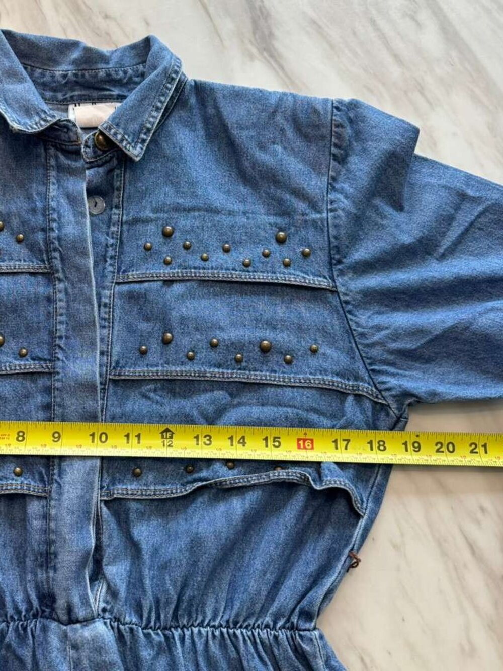 VTG 80s USA Made Nina Piccalino Denim Dress A line Studded Padded Shoulder Rodeo - Picture 9 of 16